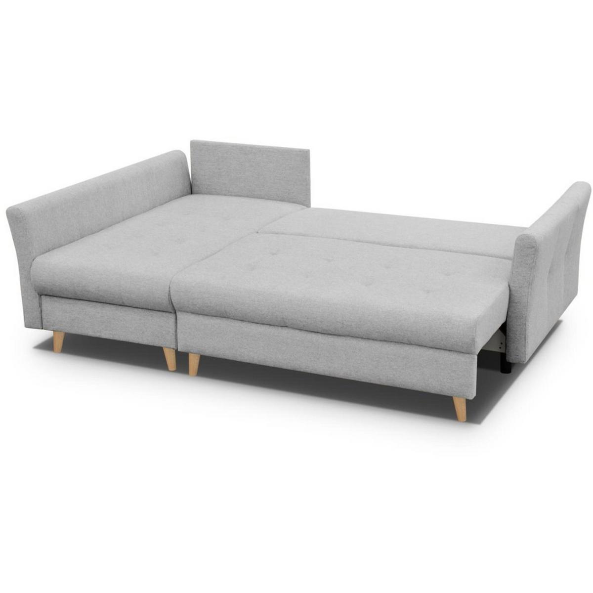 ECKSCHLAFSOFA Neron mit 2 Bettkasten und Beine in Buchefarbe, Hellgrau, links - Buchefarben/Hellgrau, Textil (233/148cm) - Beautysofa