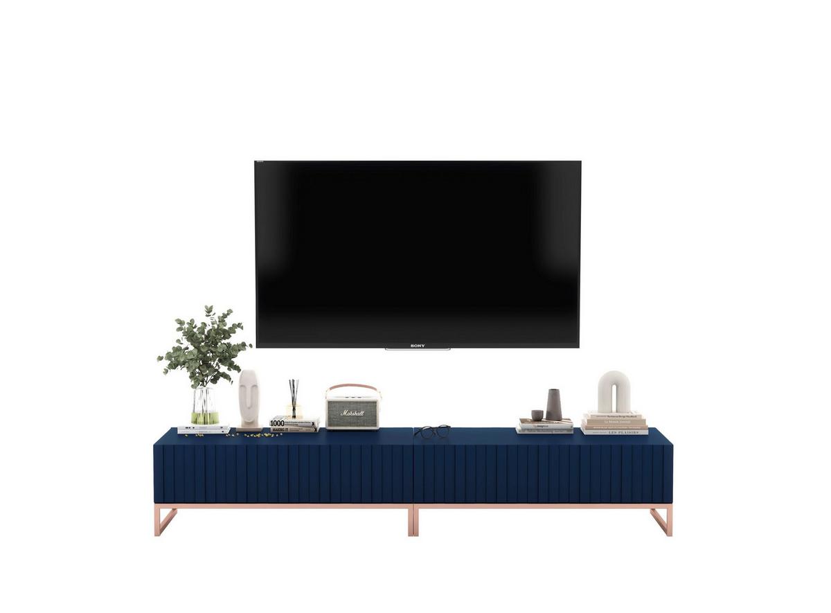 TV-LOWBOARD 2-er Set Elpis Marineblau Matt Glamour 110 cm - Blau/Kupferfarben, Holzwerkstoff/Metall (220/39/54cm) - Meble Lindner