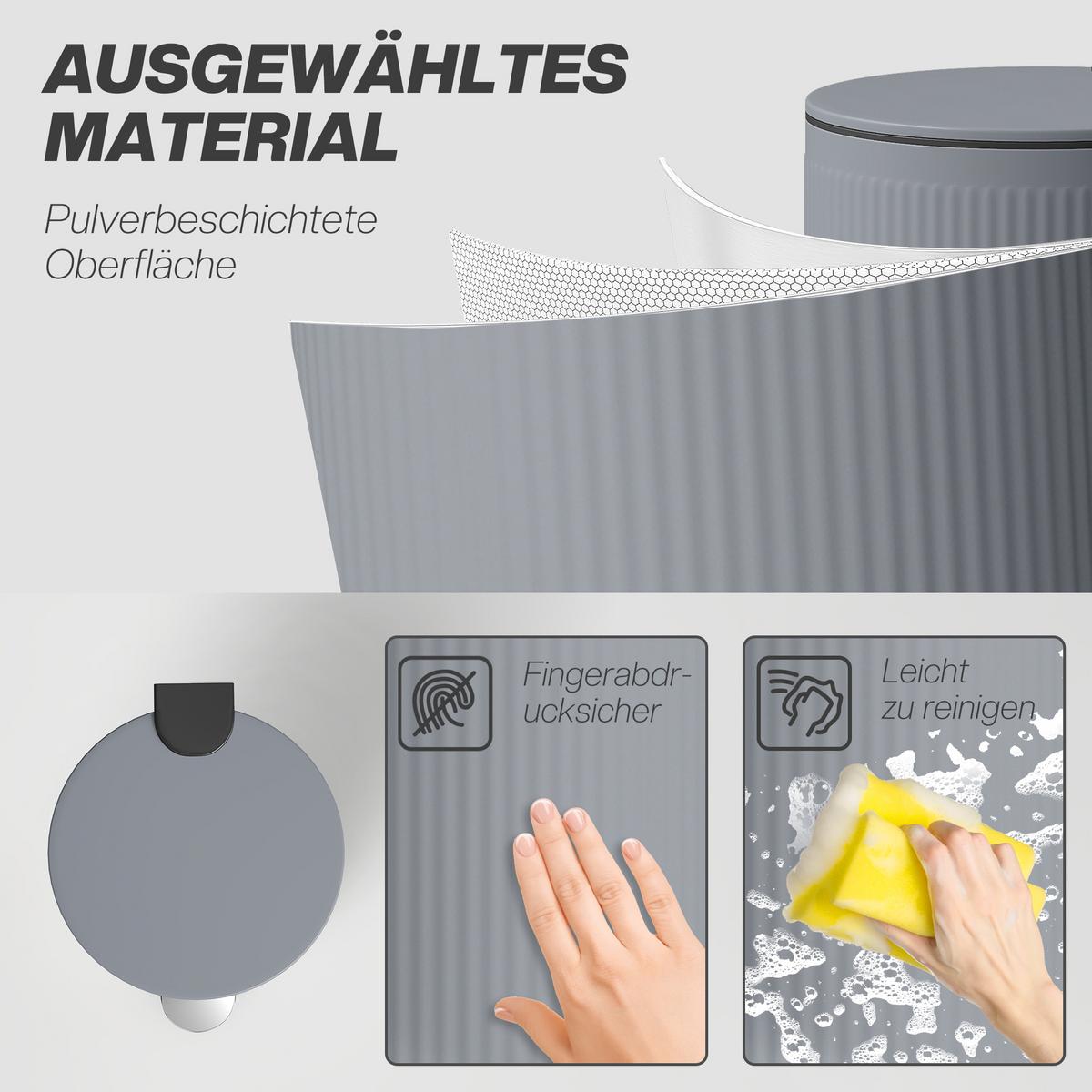 MÜLLEIMER Metall Kunststoff Dunkelgrau - Dunkelgrau, Metall (30/60.5/36cm) - HOMCOM