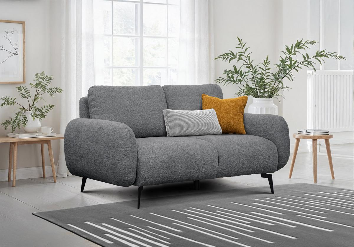 SOFA FEBE 2-Sitzer, dunkelgrau - Dunkelgrau/Schwarz, Holz/Textil (160/82/96cm) - Wozimo