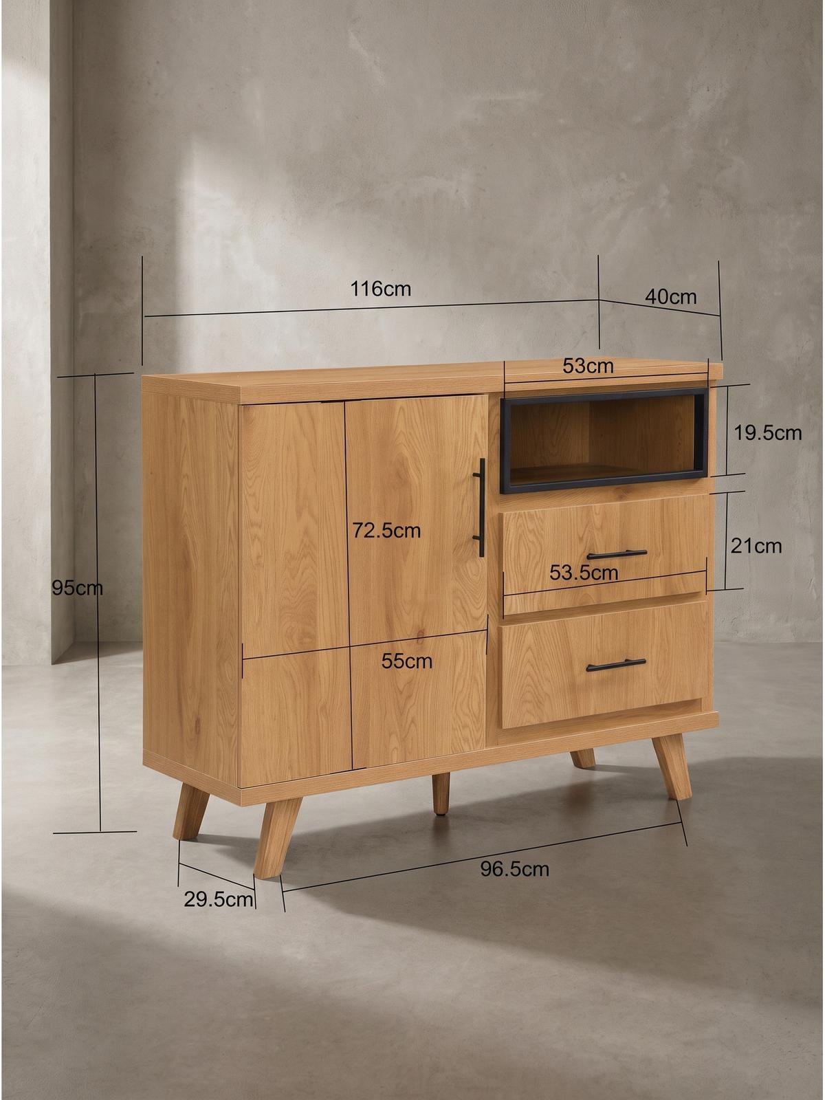 SIDEBOARD BASSANO, MDF, in Eichenoptik, mit Stauraum, 116 x 40 x 95 cm - Hellbraun/Braun, Eichenholz/Holzwerkstoff (116/95/40cm) - KADIMA DESIGN