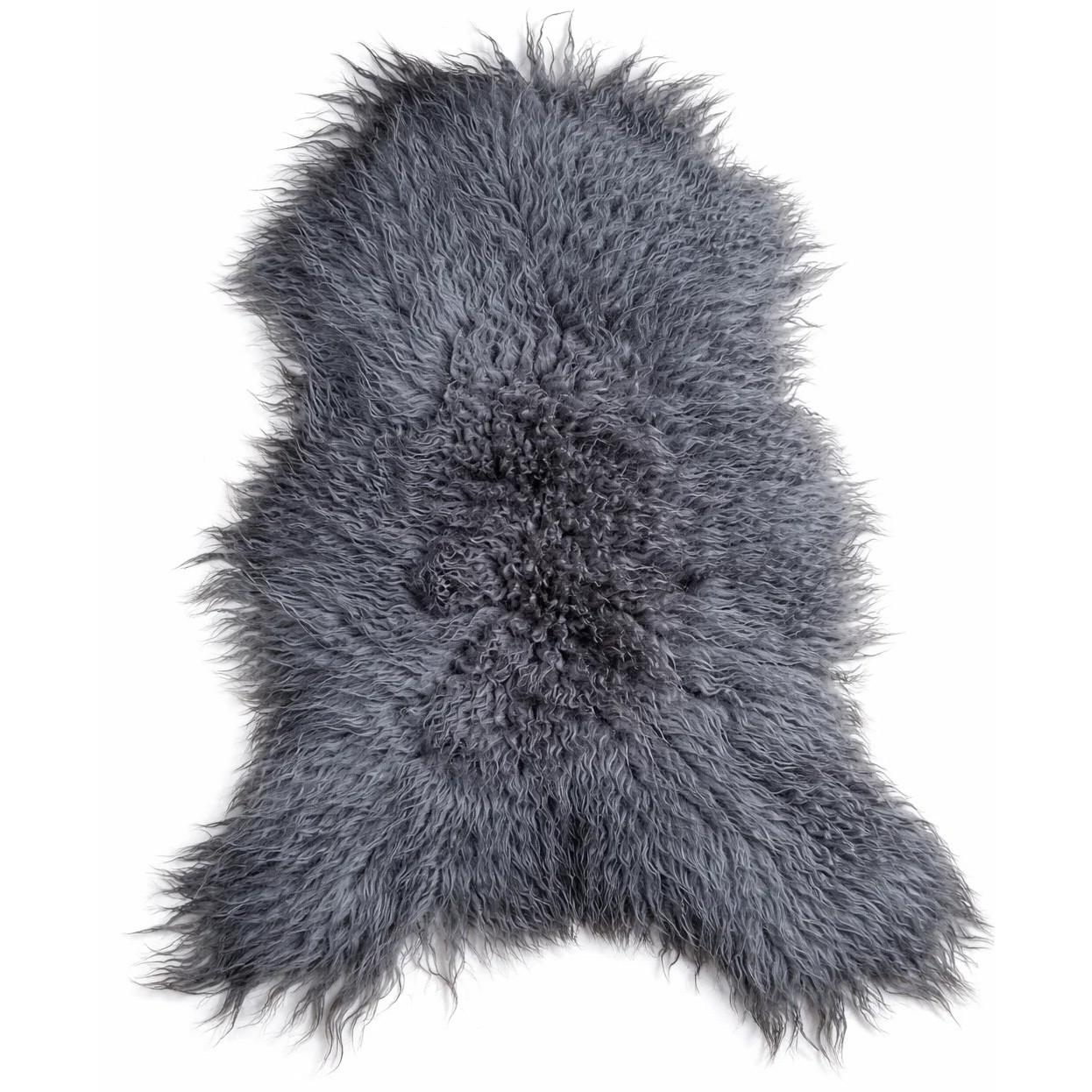 LAMMFELL Island Langhaar natur lockig weich Premium Silber Grau ca. 125 cm - Grau, Fell (70/125cm) - Provellus