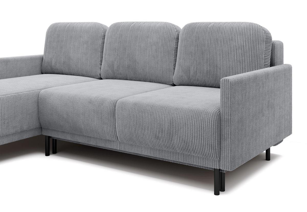 ECKSOFA Hamiel Hellgrau Cordbezug - Hellgrau/Schwarz, Holz/Textil (212/142cm) - Selsey