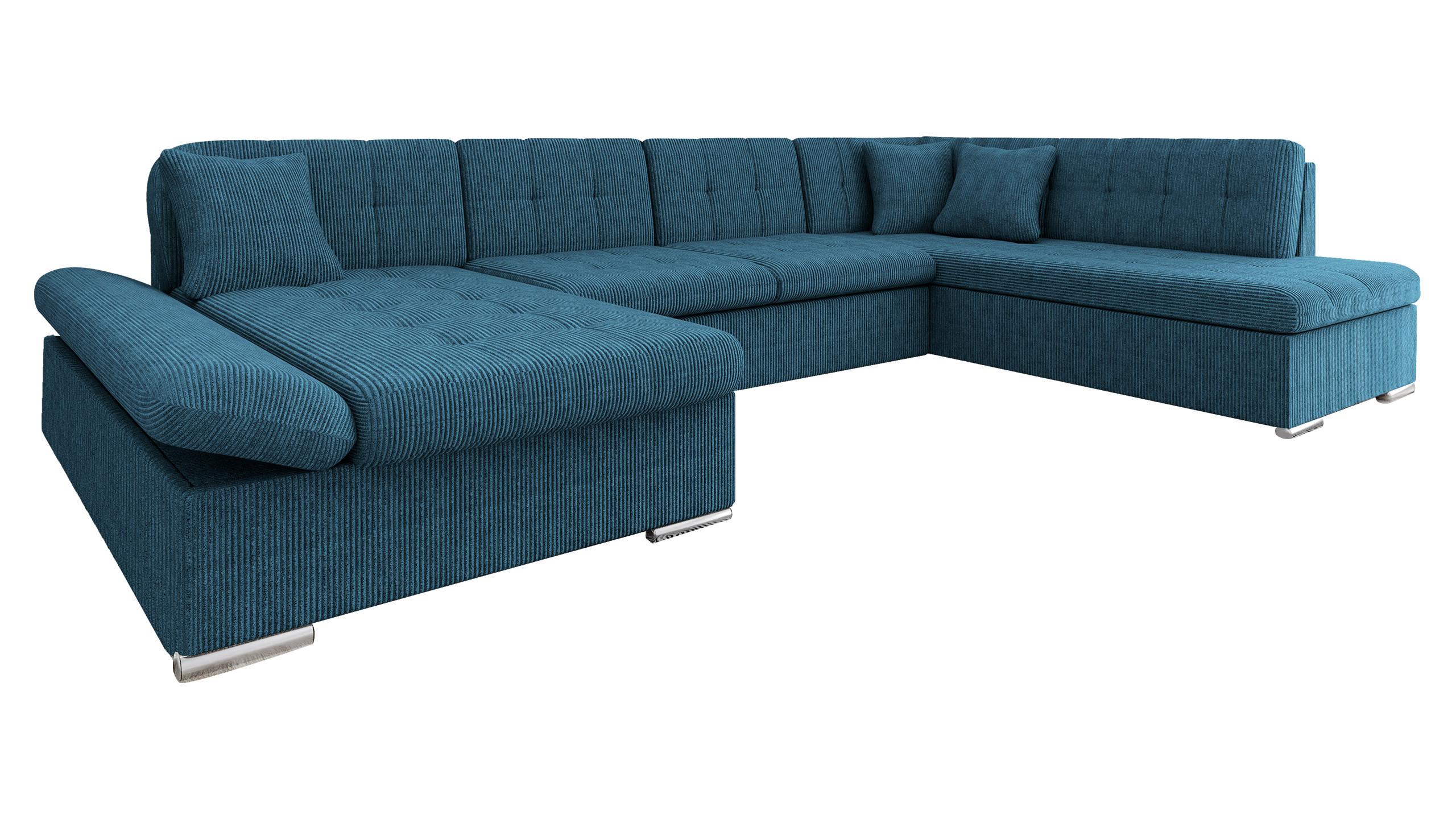 WOHNLANDSCHAFT Bergen Cord, Seite: Links - Blau/Silberfarben, Holz/Textil (345/76/205cm) - MIRJAN24