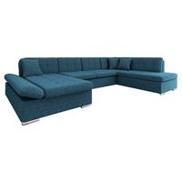 WOHNLANDSCHAFT Bergen Cord, Seite: Links - Blau/Silberfarben, Holz/Textil (345/76/205cm) - MIRJAN24