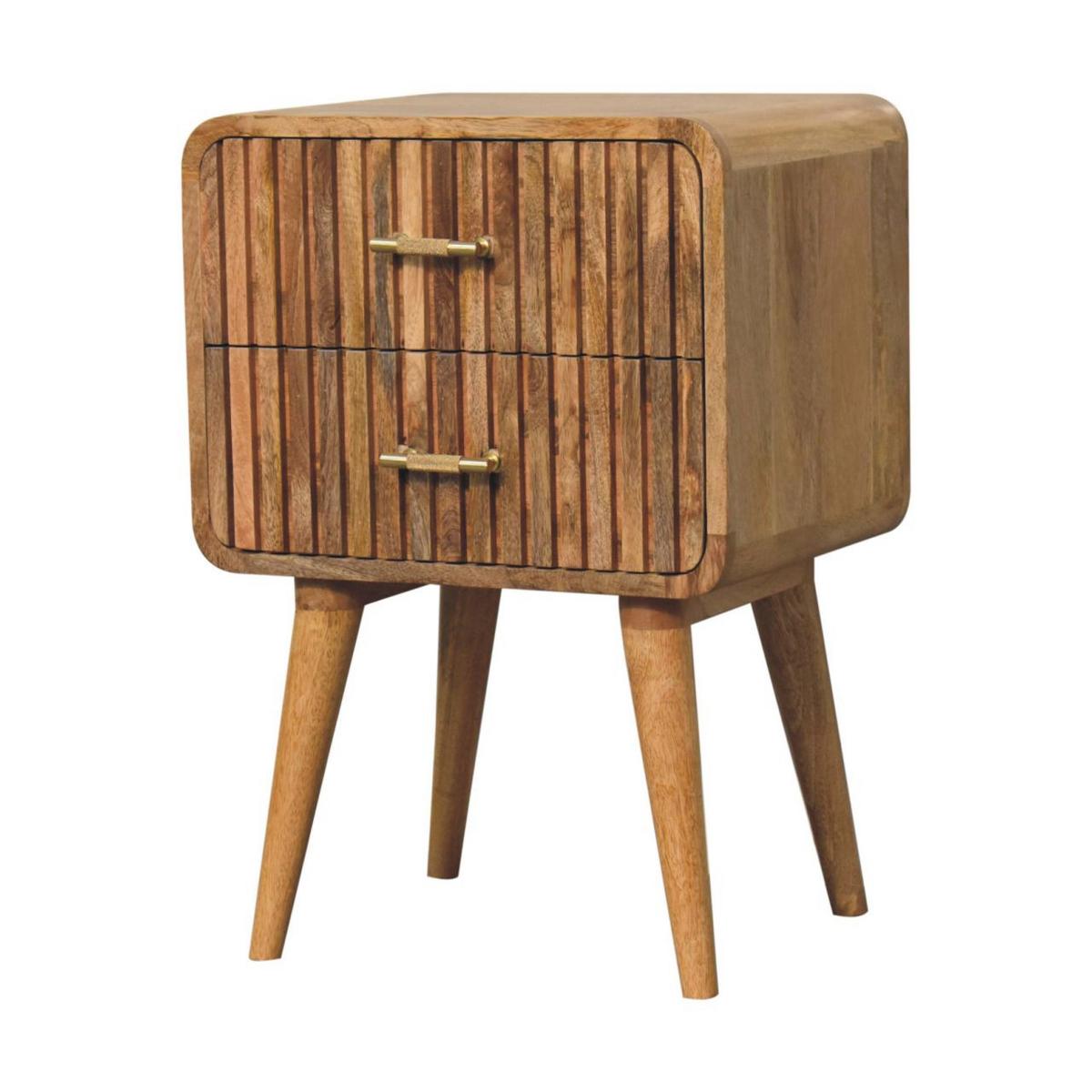 NACHTTISCH T-Bar Riffel, beige - Beige/Messingfarben, Mangoholz/Holz (45/65/35cm) - Artisan Furniture