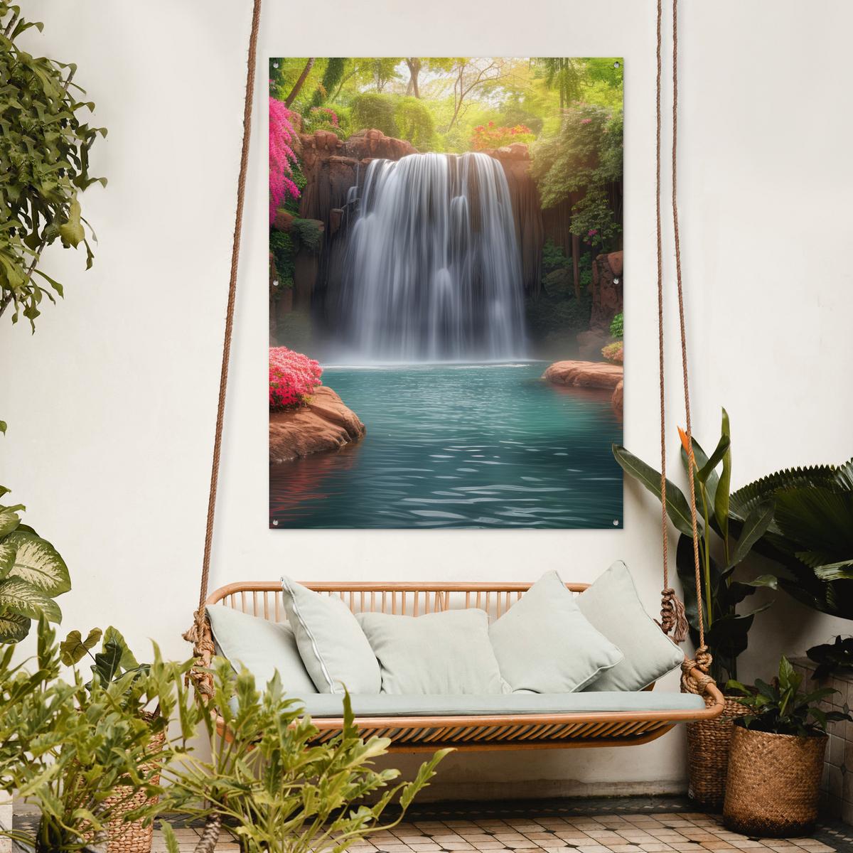 GARTENPOSTER Wasserfall - Natur - Pflanzen - Dschungel - Wasser Gartendekoration 120x160 cm - Grün, Kunststoff (120/160/0.2cm) - OnlyWow