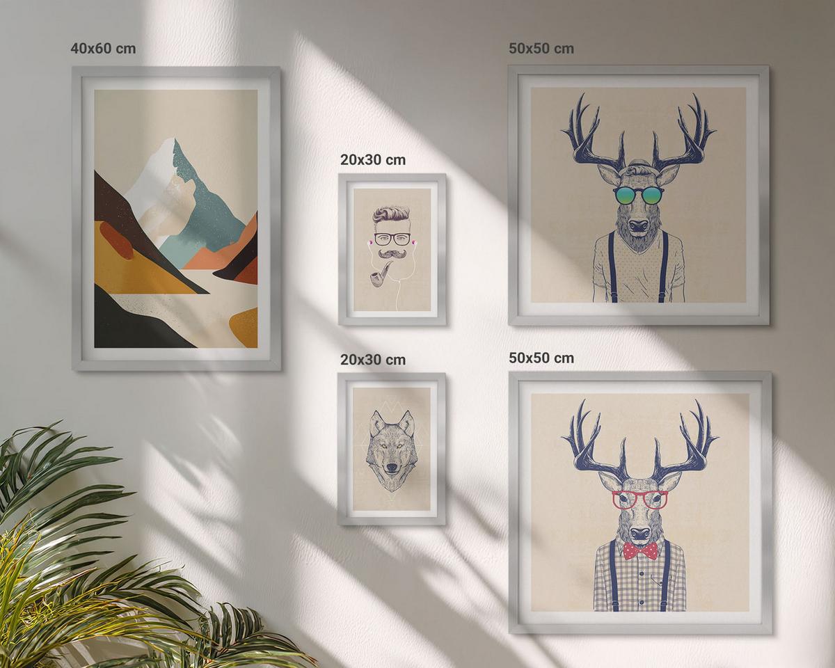 BILDER SET 5er Set - 50x50 cm & 20x30 cm & 40x60 cm Silberner Rahmen - Strand, Leuchtturm, Berge, Wiesen, Blumen - Silberfarben, Kunststoff (40/60cm) - TULUP