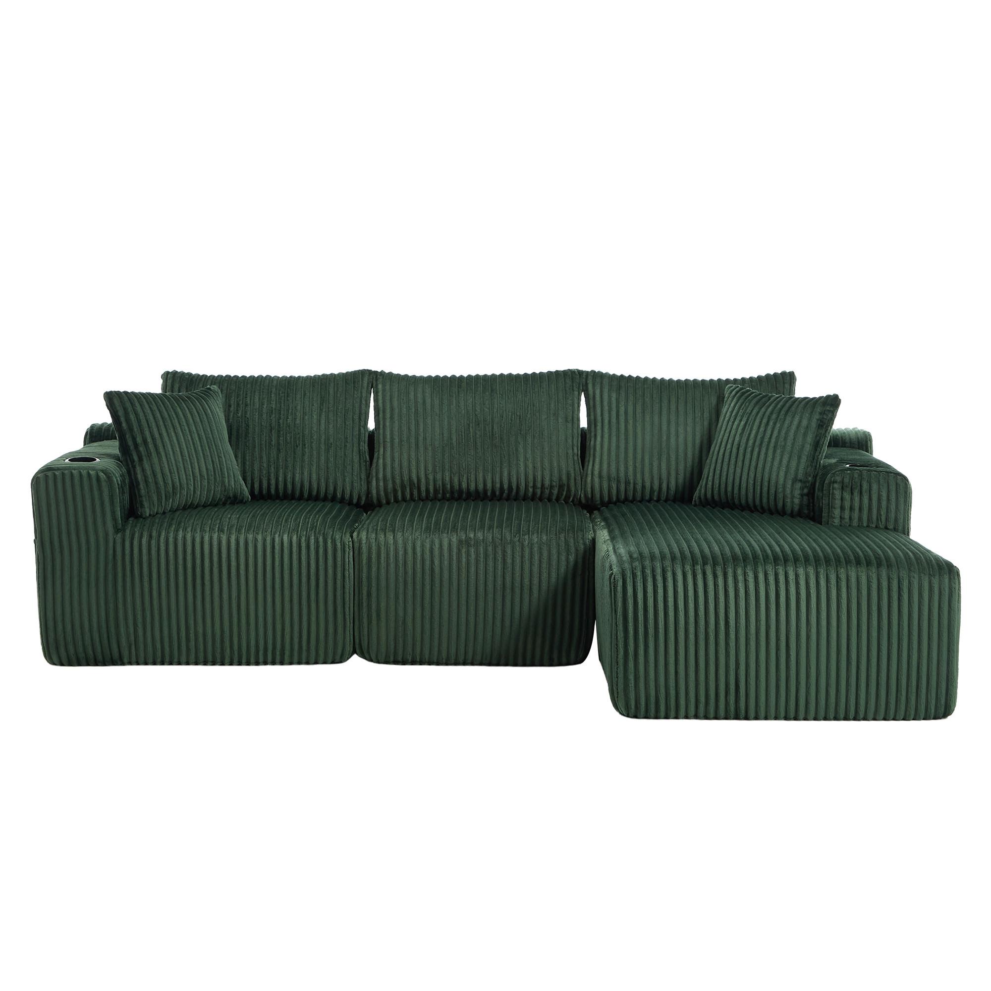 ECKSOFA mit Chaiselongue Cord - Smaragdgrün, Textil (257/160cm) - Urban Meuble