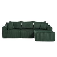 ECKSOFA mit Chaiselongue Cord - Smaragdgrün, Textil (257/160cm) - Urban Meuble