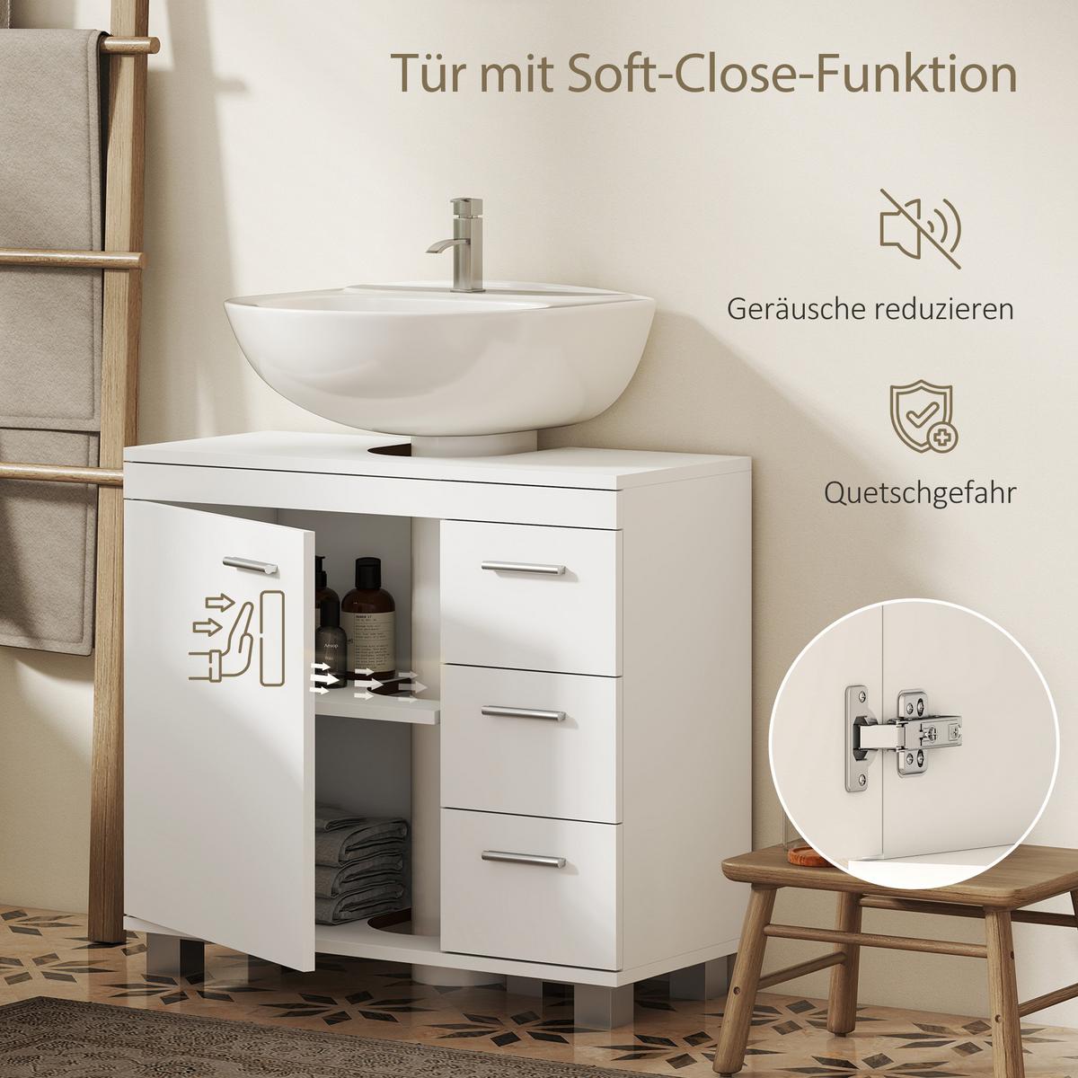 WASCHBECKENUNTERSCHRANK MDF Weiß - Silberfarben/Weiß, Holzwerkstoff/Kunststoff (30/64/70cm) - HOMCOM