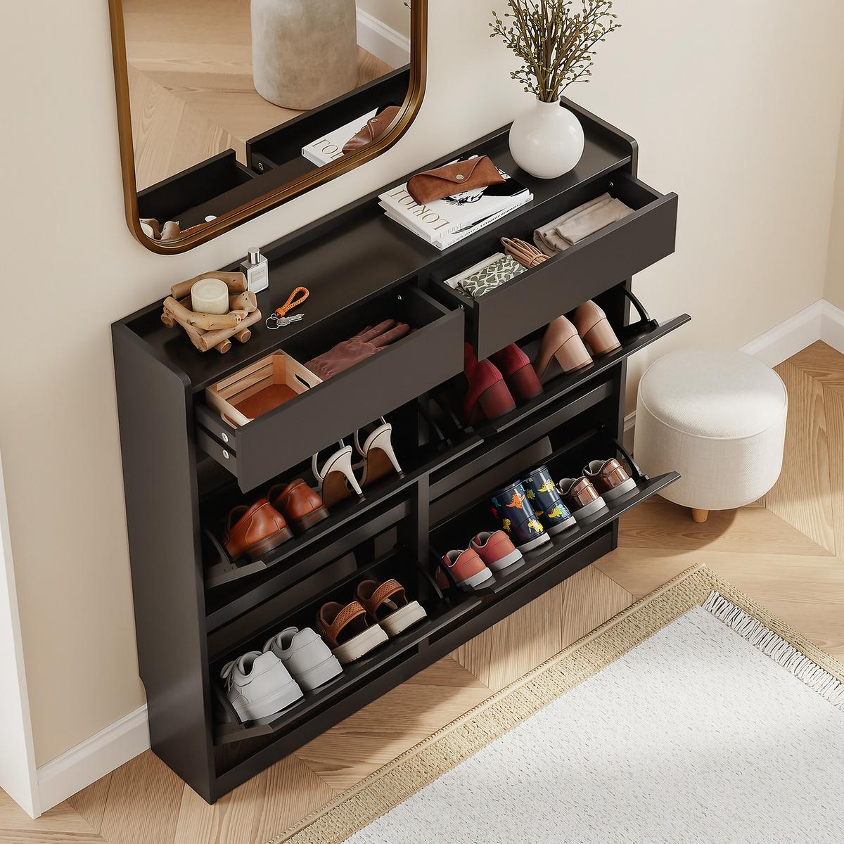 SCHUHSCHRANK mit klappbaren Fächern und Schubladen FSR169 - Ahornfarben, Fell (98/95/19cm) - SoBuy