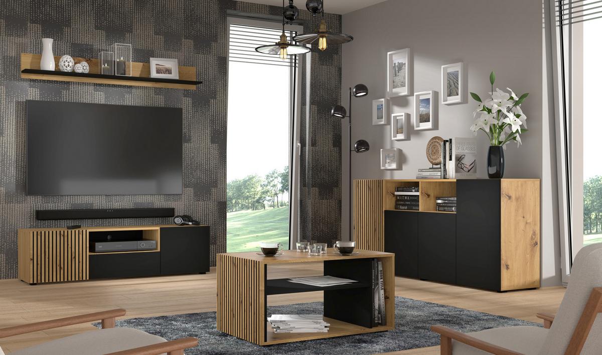 KOMMODE Artisan Eiche, Schwarz 180/82/42 - Schwarz, Holzwerkstoff (180/82/42cm) - RAUMHIRSCH FURNITURE