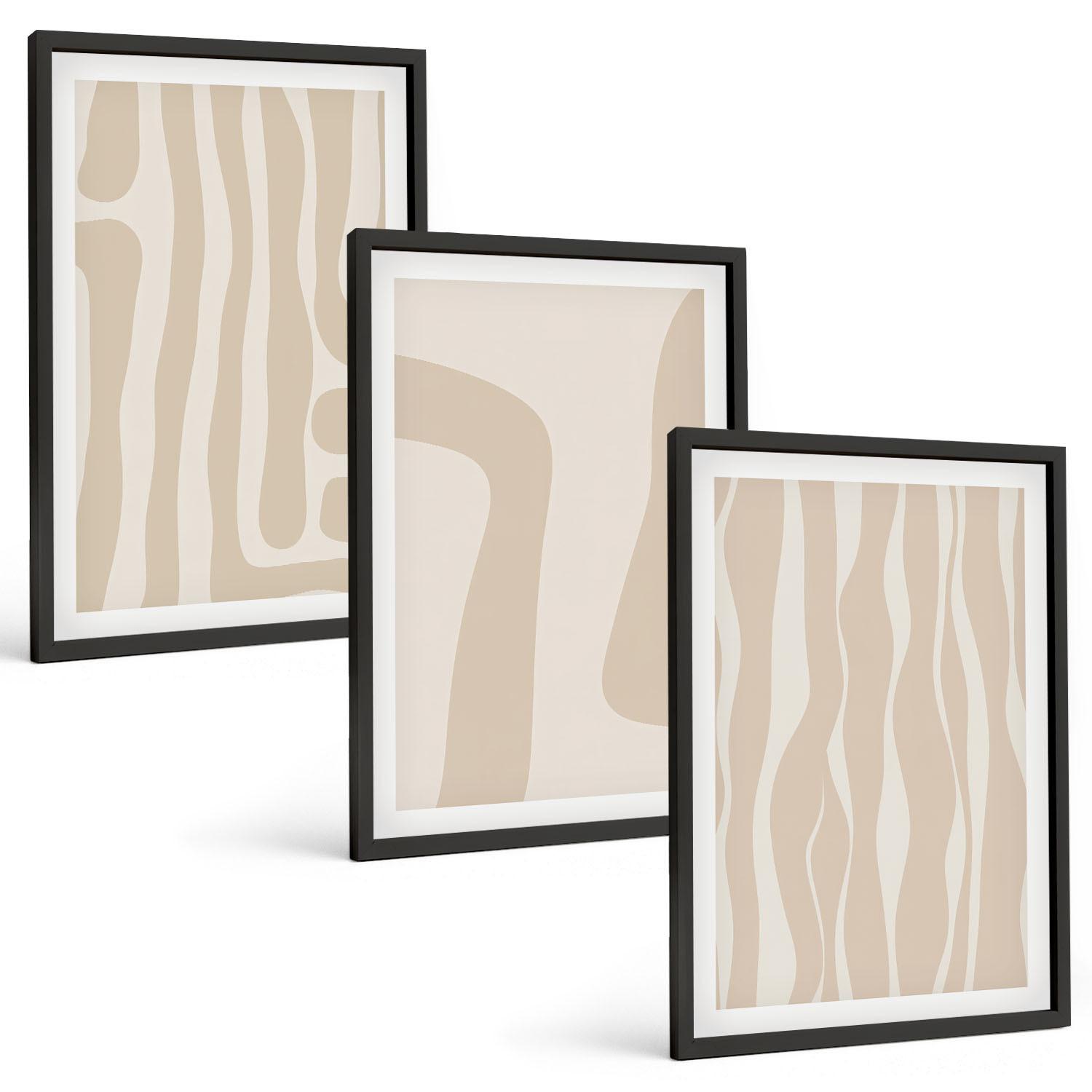 BILDER SET 3er Set - 40x60 cm Schwarzer Rahmen - Abstrakte Boho-Muster - Schwarz, Kunststoff (40/60cm) - TULUP