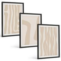BILDER SET 3er Set - 40x60 cm Schwarzer Rahmen - Abstrakte Boho-Muster - Schwarz, Kunststoff (40/60cm) - TULUP
