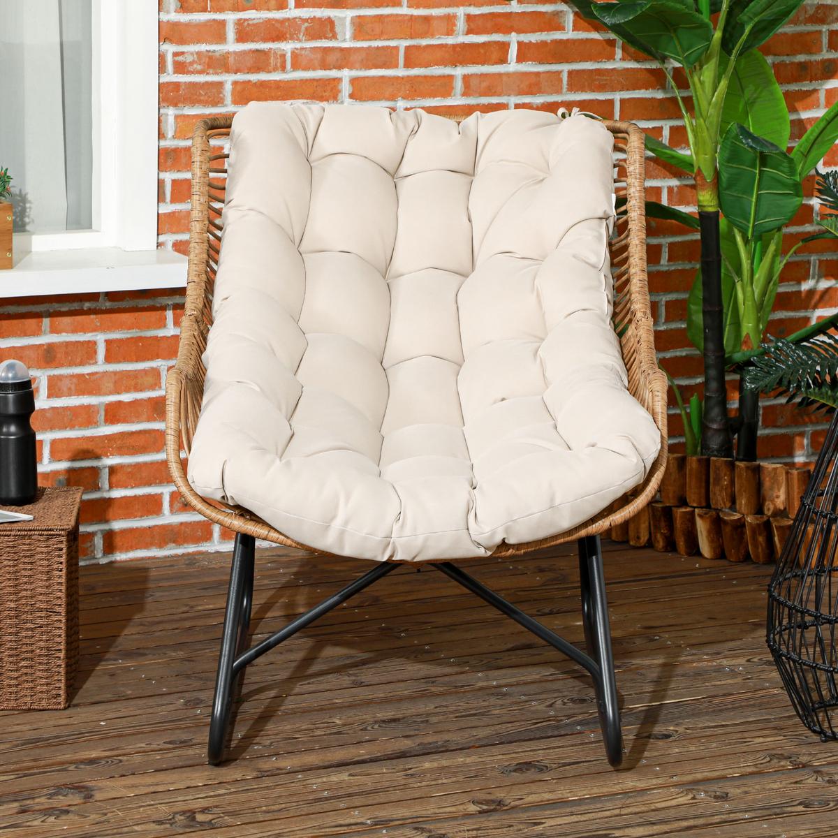GARTENSESSEL mit dickem Sitzkissen, Stahl, Khaki, 75 x 101 x 90 cm - Braun, Kunststoff (75/90/101cm) - Outsunny