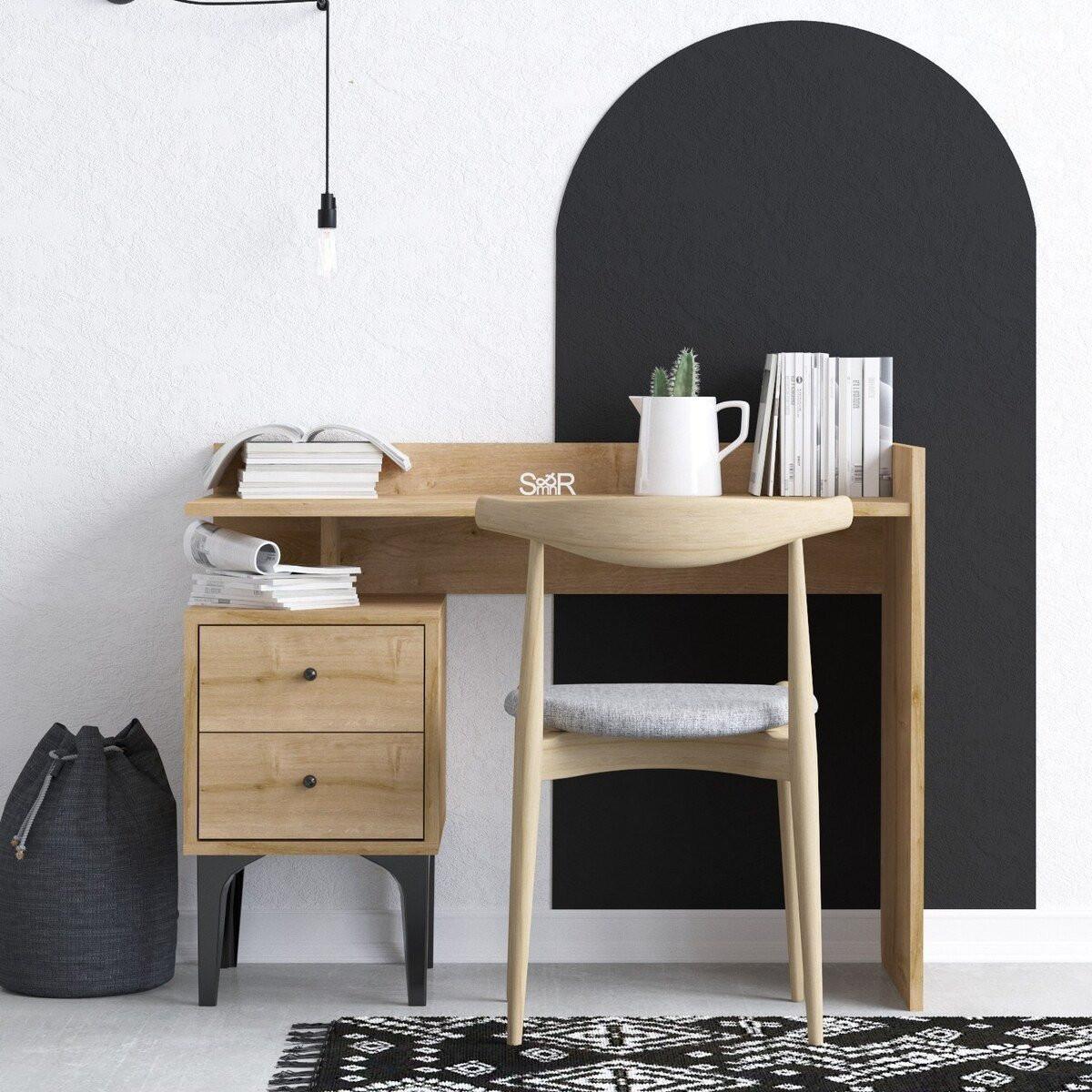SCHREIBTISCH mit 2 Aufbewahrungsschubladen Holzdekor Eiche B100 cm - PUUK - Apfelbaumfarben, Holzwerkstoff (100/45/80cm) - Calicosy
