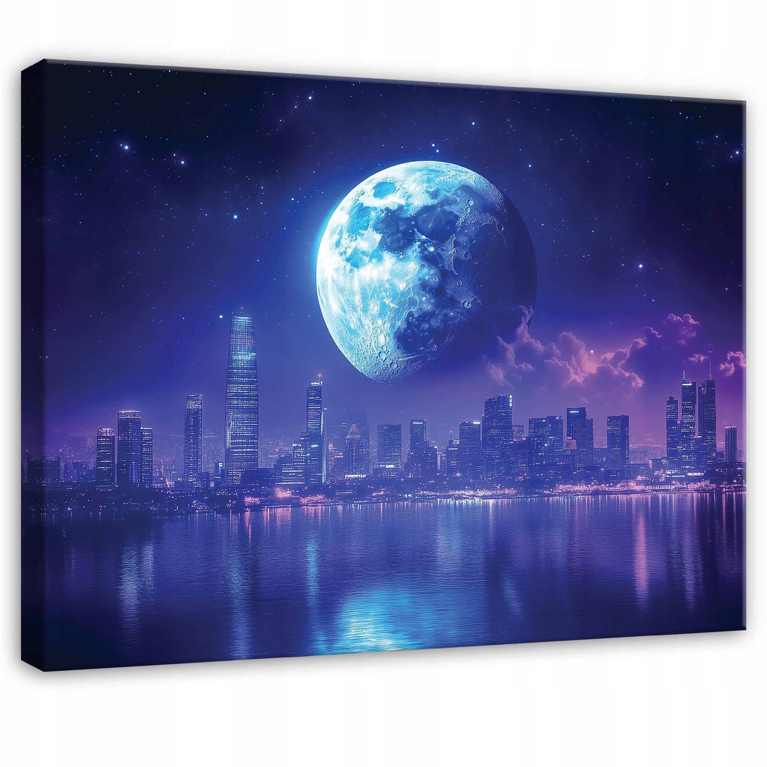 LEINWANDBILD Stadt Mond Blau 120x80 cm - Multicolor, Holzwerkstoff (120/80cm) - Wallarena