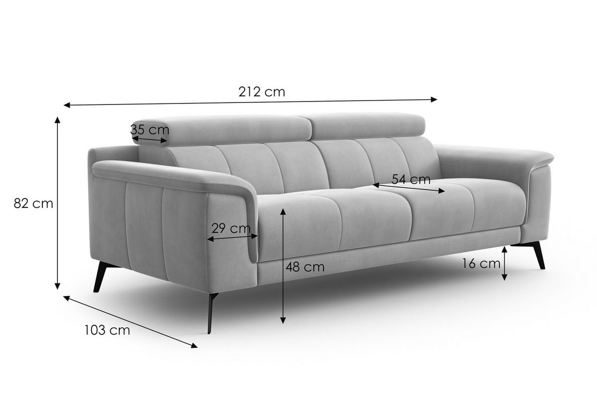 SOFA FIERO 3-Sitzer, Dunkelgrauer Veloursstoff - Dunkelgrau/Schwarz, Holz/Textil (212/82/103cm) - Courtois Laville