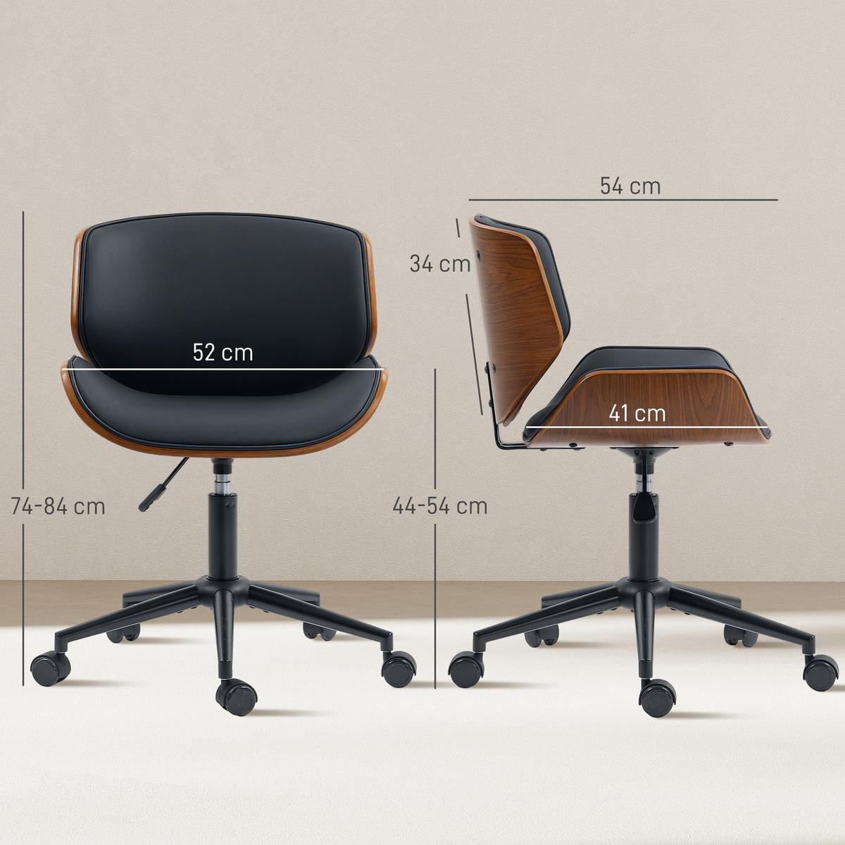 DREHSTUHL Matt Schwarz, Braun - Schwarz, Holz/Kunststoff (52/84/54cm) - HOMCOM