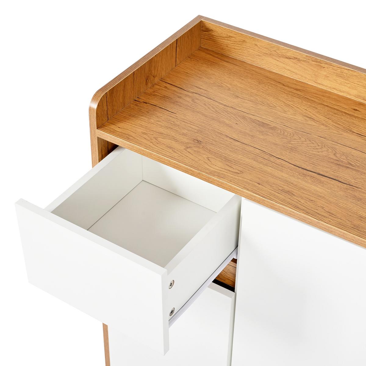 SCHUHSCHRANK in Weiß & Natur mit Massivholzbeinen & Push-to-Open-Funktion - Walnussfarben, Holzwerkstoff (90/99/35cm) - Urban Meuble