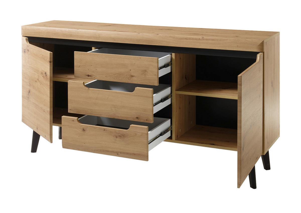 SIDEBOARD Artisan Eiche schwarz, Kommode skandinavisch, 160 x 83 cm - Schwarz/Eiche Artisan, Holzwerkstoff (160/83/40cm) - Furn.Design