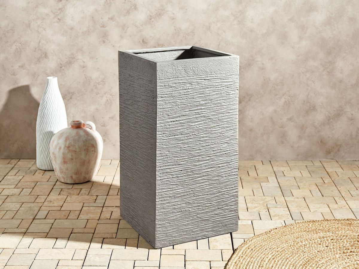 BLUMENTOPF taupe quadratisch 40/40/77 cm Dion - Beige, Naturmaterialien (77cm) - Beliani