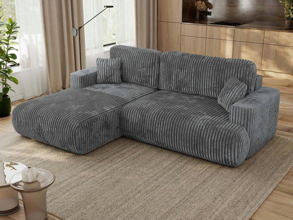 ECKSOFA OVO L Dunkelgrau Cord - Links Seite - Dunkelgrau/Schwarz, Kunststoff/Textil (271/195cm) - MKS
