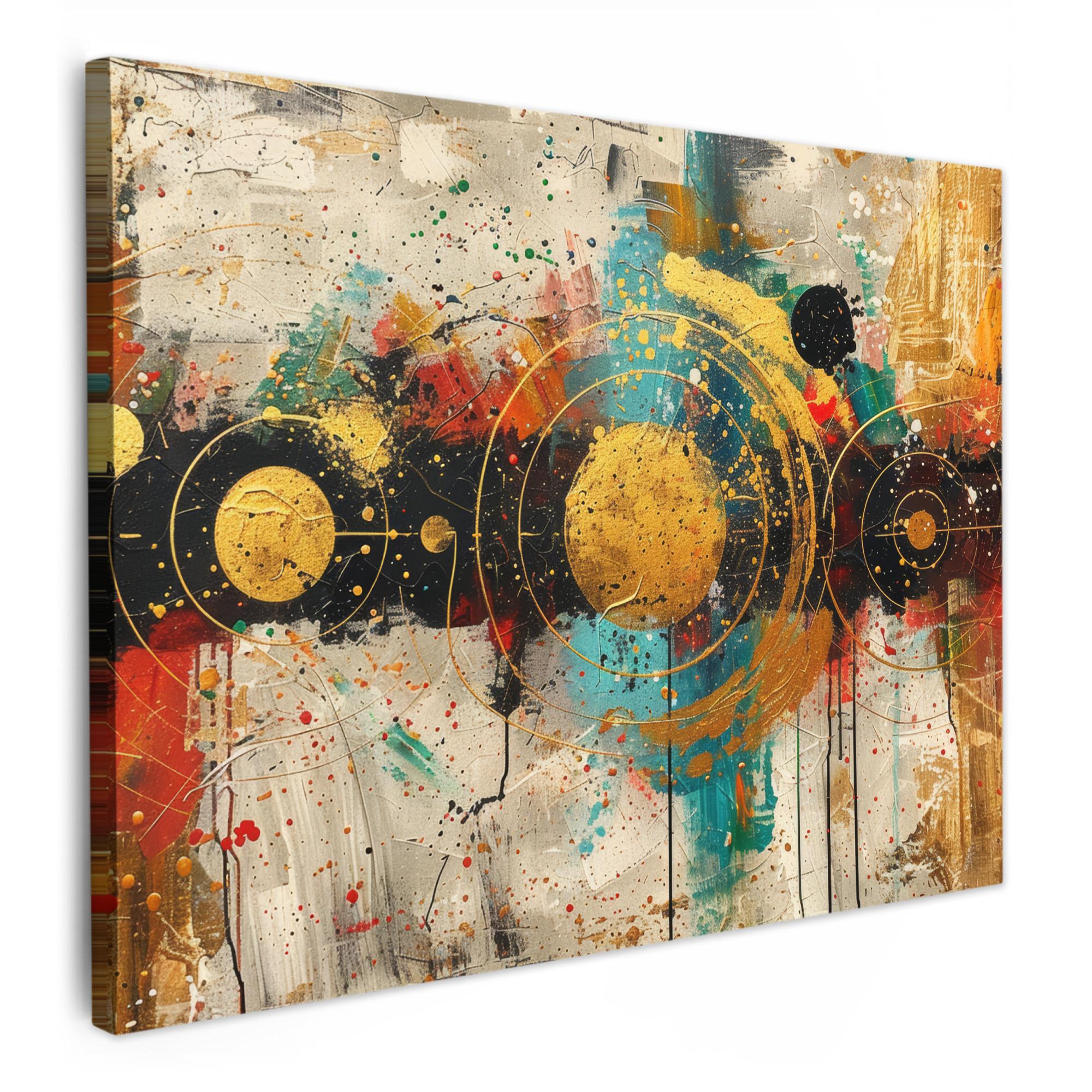 LEINWANDBILD Abstrakt - Kunst - Gold - Modern Wanddeko Schlafzimmer 70x50 cm - Multicolor, Textil (70/50cm) - MuchoWow