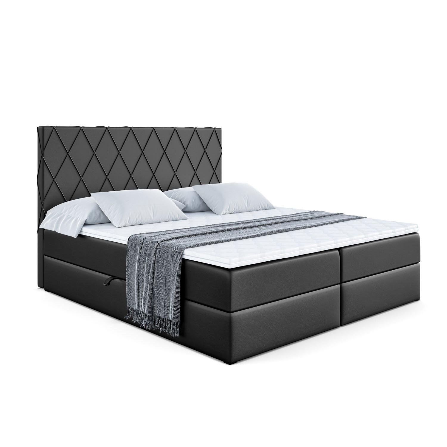 BOXBETT mit H3-Matratze und Lattenrost - LEPARO - 140x200 Schwarz Hochglanz - Schwarz Hochglanz, Holzwerkstoff (140/200cm) - ALTDECOR