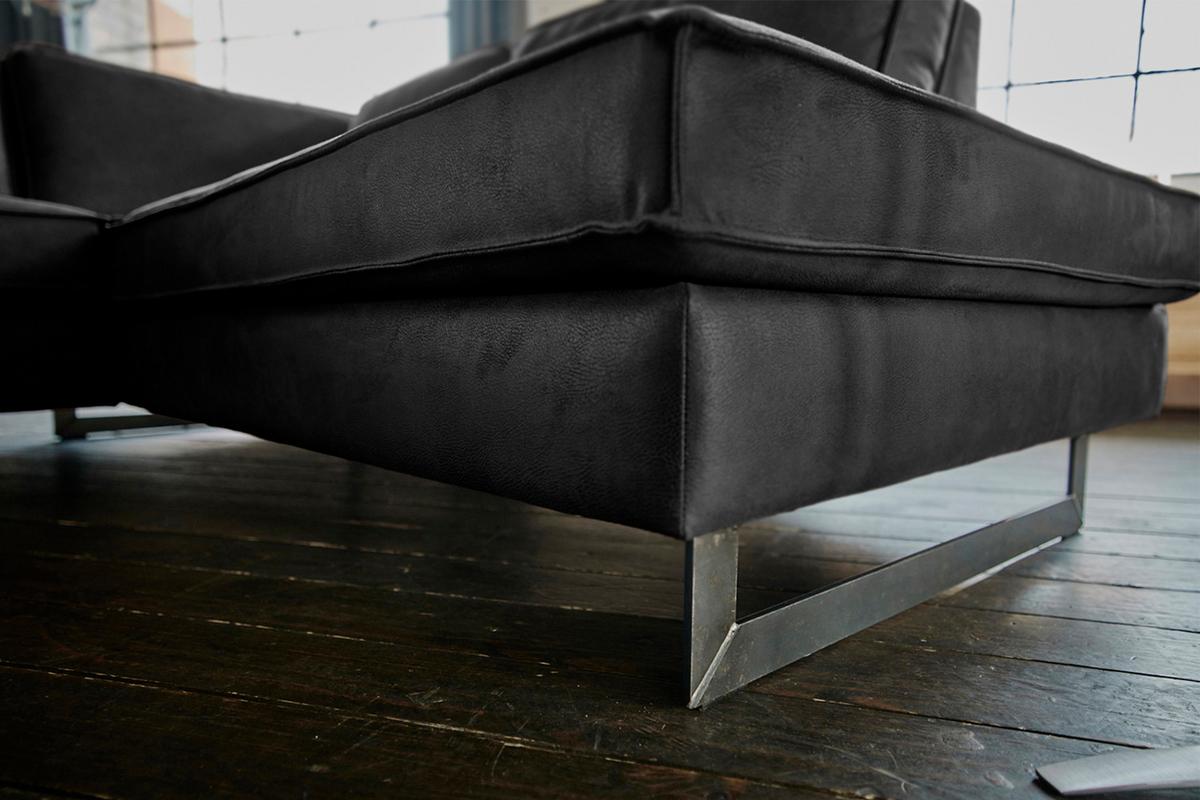 ECKSOFA VILNIUS Schwarz Lederfaserstoff - Schwarz, Leder/Metall (290/217cm) - KAWOLA