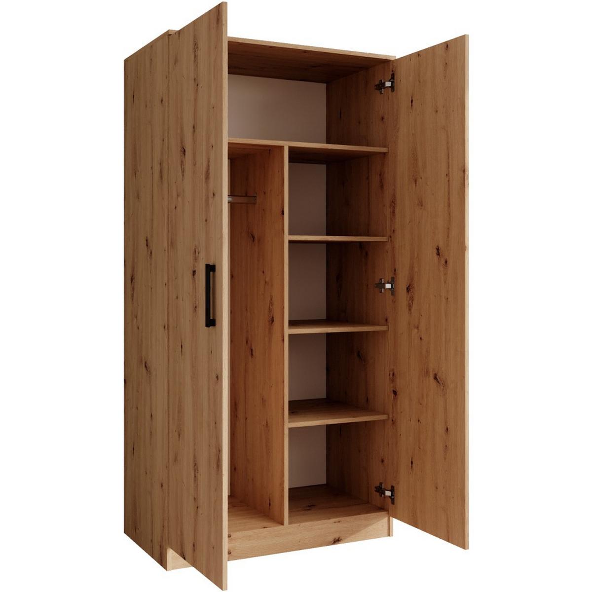 DREHTÜRENSCHRANK Trend, ohne Schubladen, eiche Artisan - Schwarz/Eiche Artisan, Holzwerkstoff (90/180/50cm) - Beautysofa