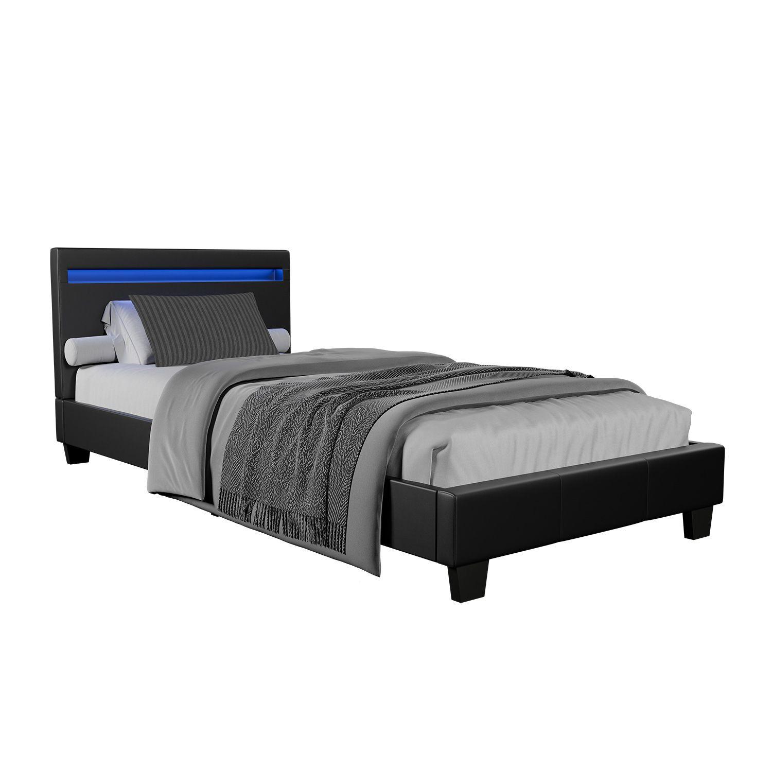 POLSTERBETT Paris mit LED schwarz 90x200cm - Schwarz, Holz (90/200cm) - Juskys