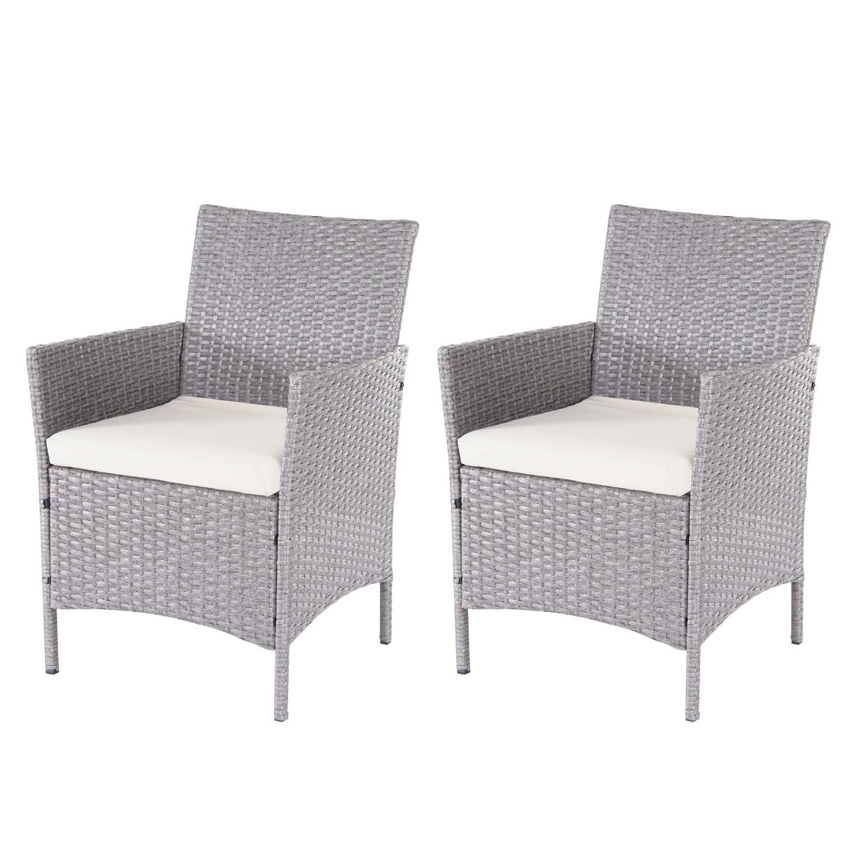 POLY-RATTAN GARNITUR Grau - Weiß/Grau, Kunststoff - MCW