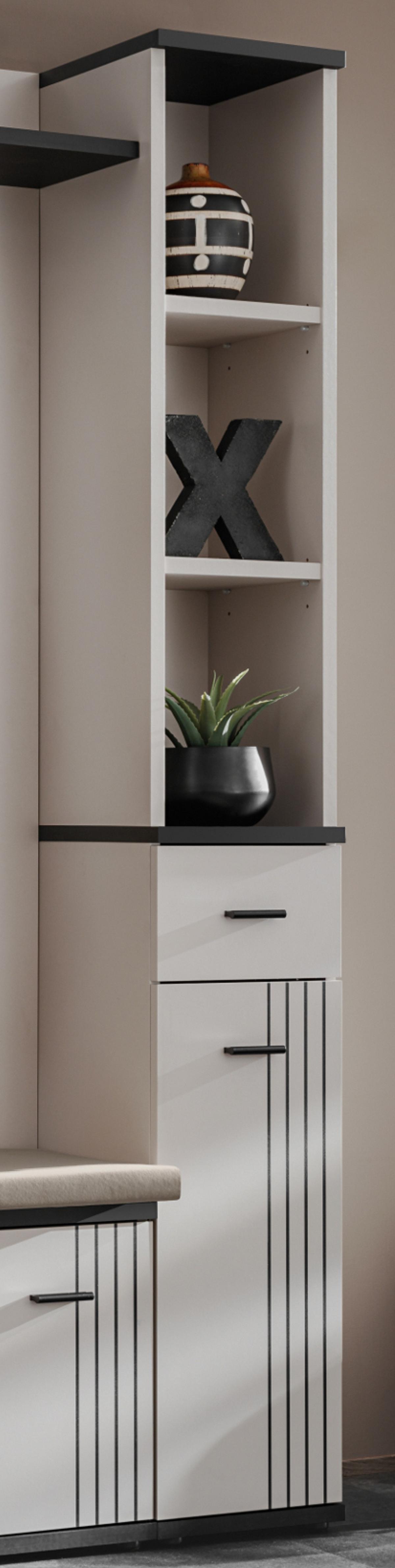 FLURKOMMODE Kaschmir, schwarz 30 cm, Flurschrank mit Regalelement - Kaschmir/Schwarz, Holzwerkstoff/Kunststoff (30/203/32cm) - Inn.Furn