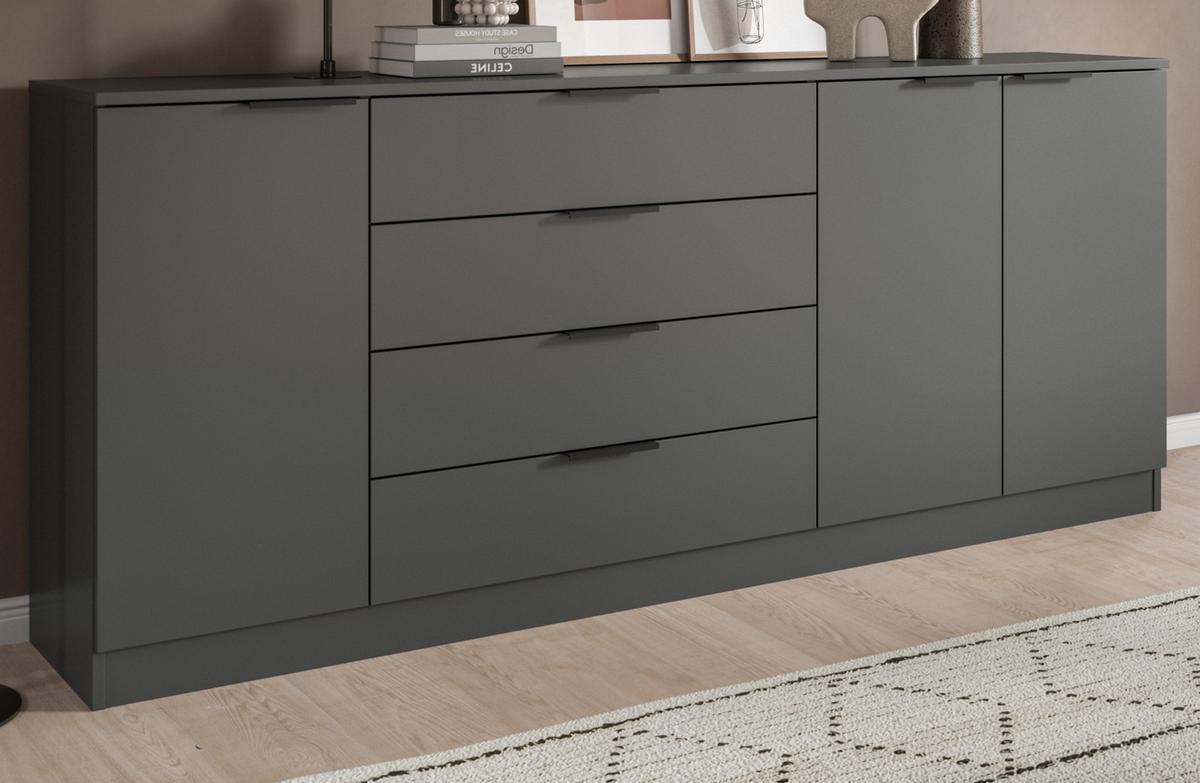 SIDEBOARD grau 185 x 80 cm, Kommode mit viel Stauraum - Schwarz/Grau, Holzwerkstoff/Kunststoff (185/80/35cm) - Inn.Furn