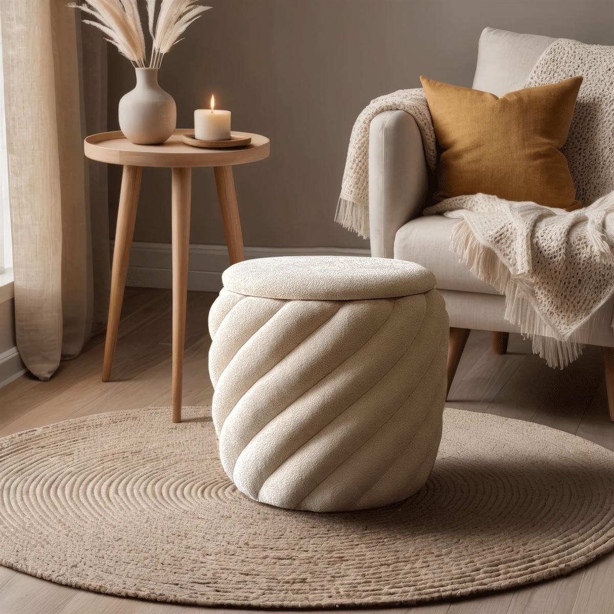 POUF NOEL gepolstert mit Stauraum beige - Beige, Textil (42/41/42cm) - Lookway