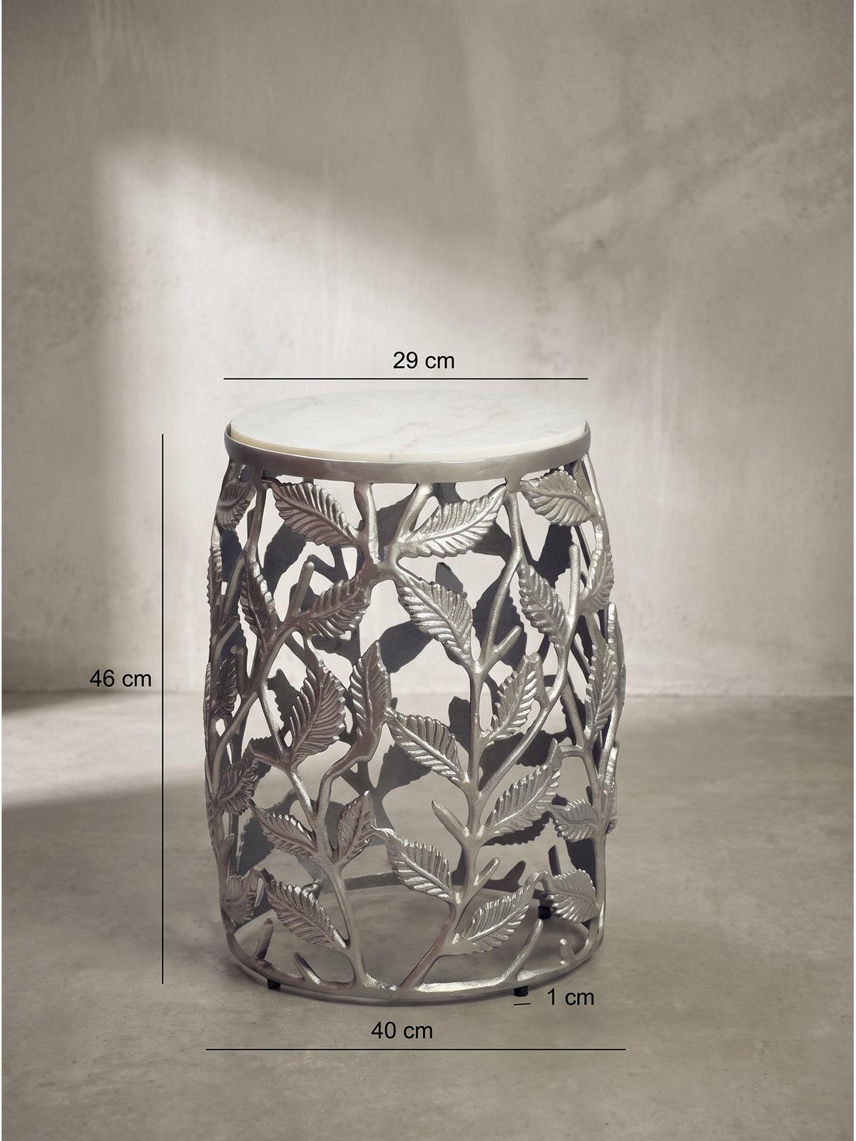 BEISTELLTISCH ALASSIO, Marmor, handgefertigt, Silber-Weiß, Ø 40 x 46 cm - Silberfarben, Stein/Metall (40/40/46cm) - KADIMA DESIGN