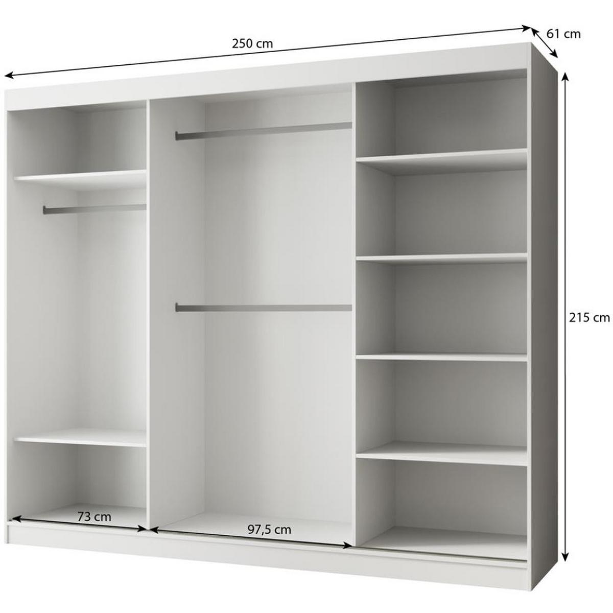 SCHWEBETÜRENSCHRANK Paco 250/215/61 3-türig weiß mit Spiegel - Weiß, Holzwerkstoff (250/215/61cm) - Beautysofa
