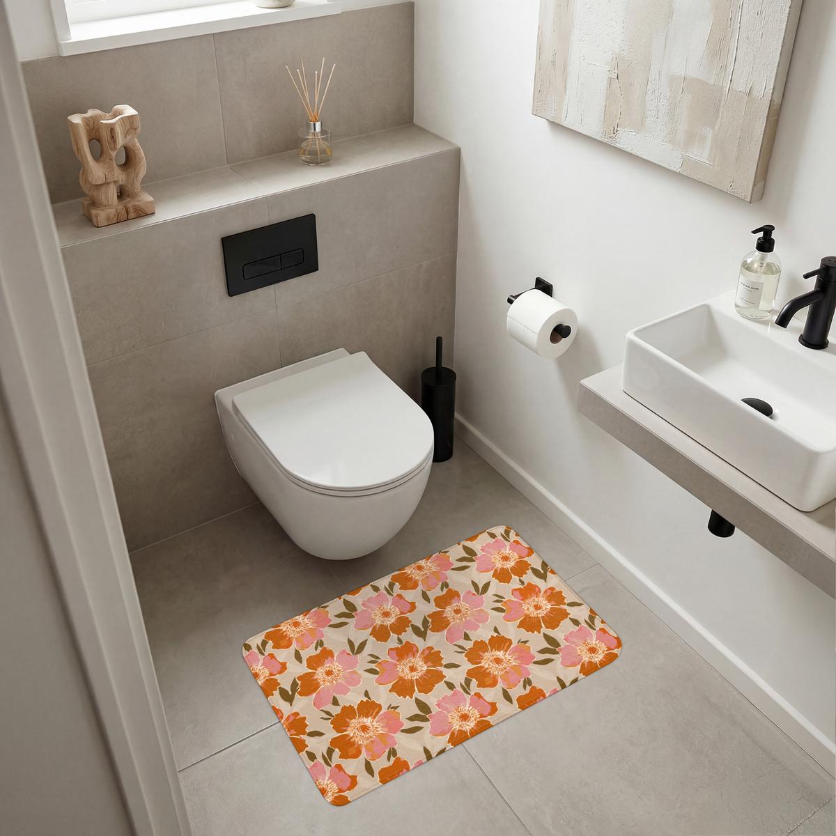 BADEMATTE Blumen - Motiv - Retro 80x50 cm - Multicolor, Textil (80/50cm) - OnlyWow