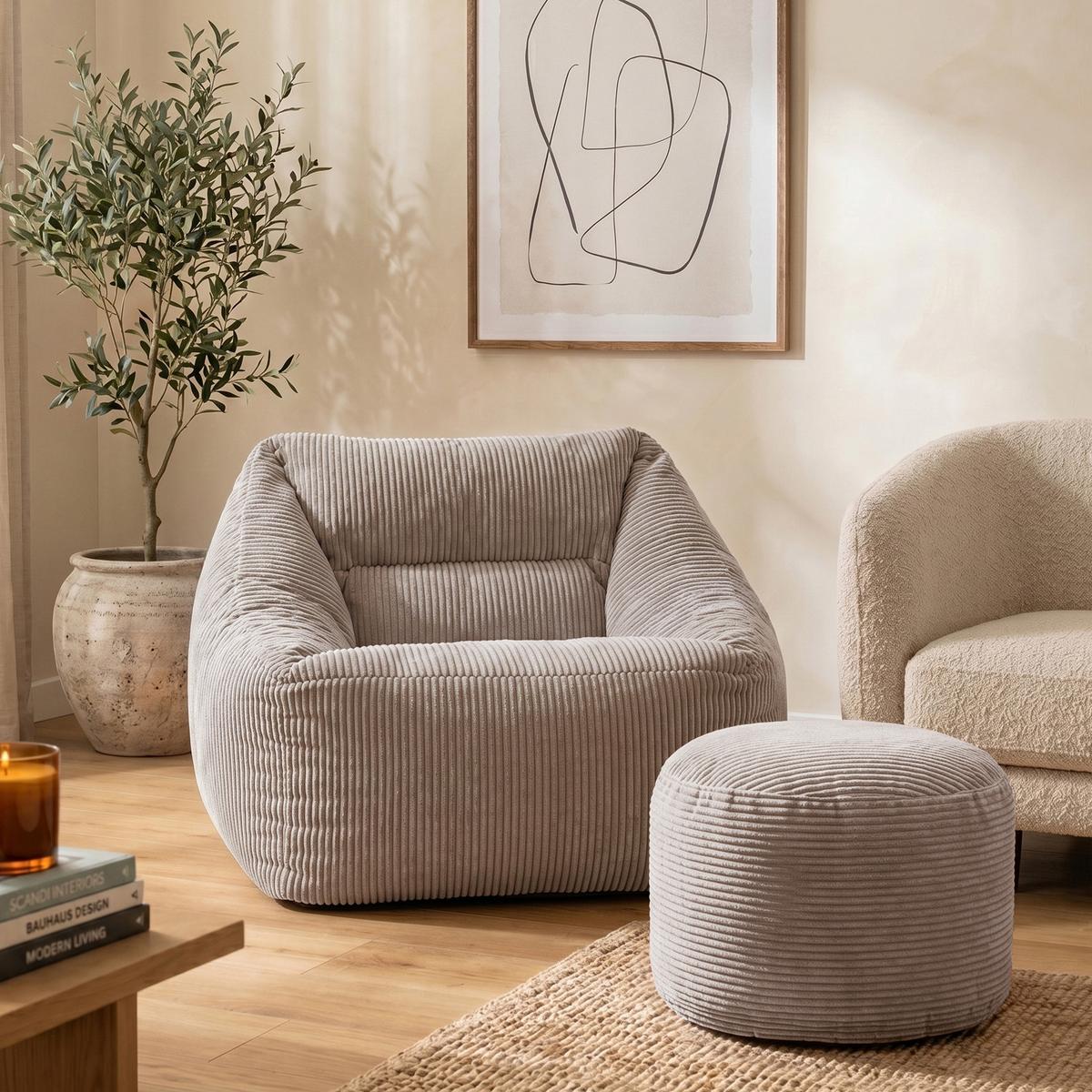 SITZSACK Sessel Natalia mit Sitzpouf - Hellgrau, Textil (97/73/84cm) - icon