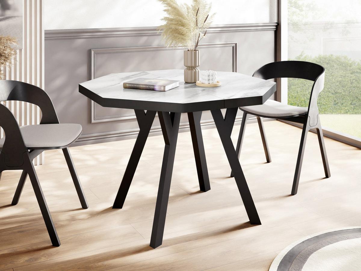 ESSTISCH Desmond achteckiger ausziehbarer, Marmor Weiß 100-200/100/76 cm - Ecru/Schwarz, Holz/Holzwerkstoff (100/200/76cm) - WFL GROUP