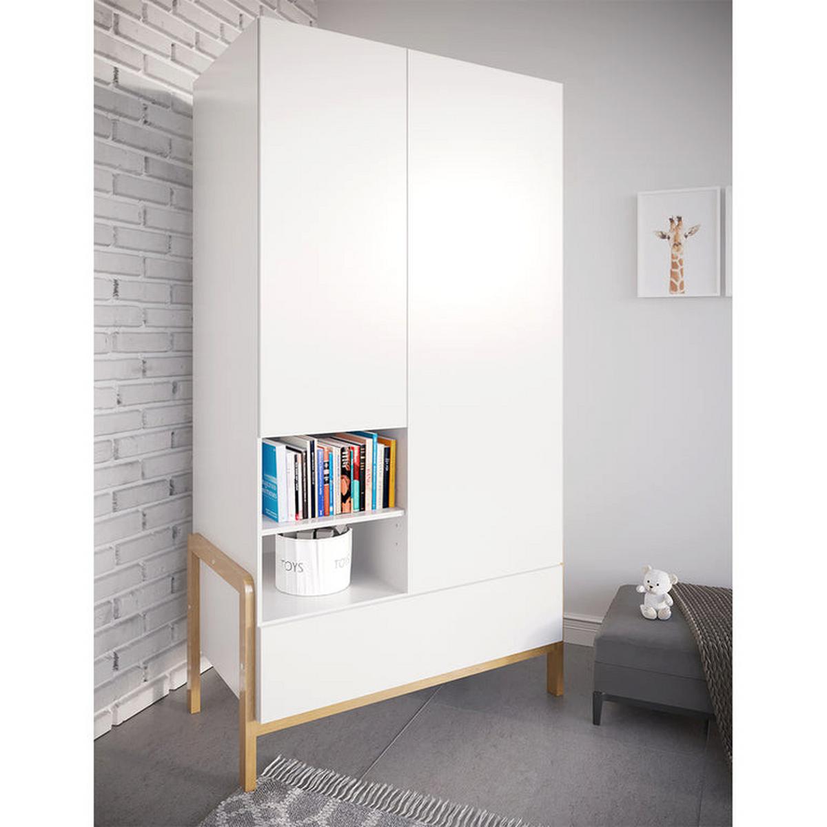 SCHRANK 2 Türen Weiß und Holz - Weiß, Holzwerkstoff (100/180/55cm) - Petits-meubles