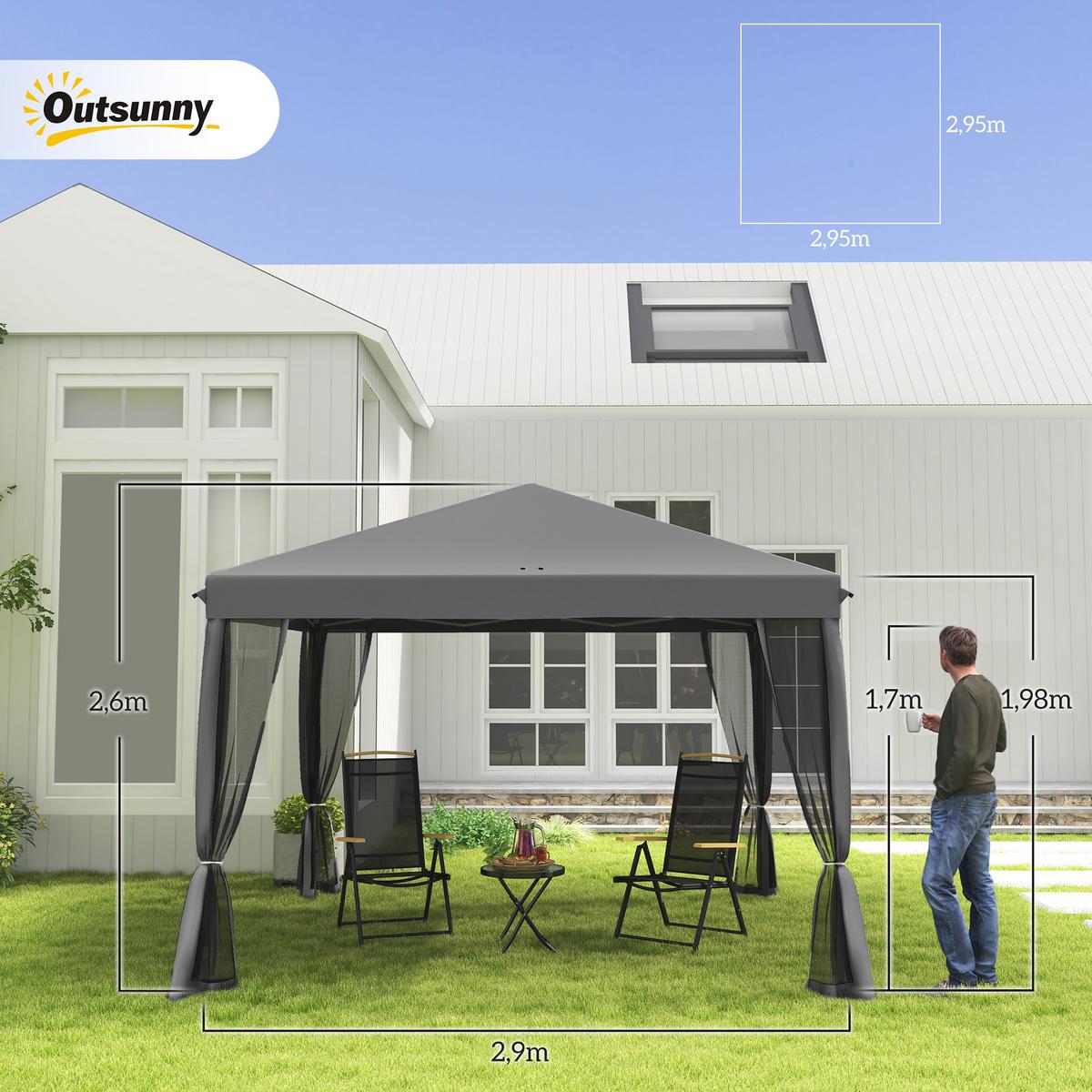 FALTPAVILLON, Cremeweiß, Metall, Oxford-Stoff, Moskitonetz - Hellgrau, Metall (295/260/295cm) - Outsunny