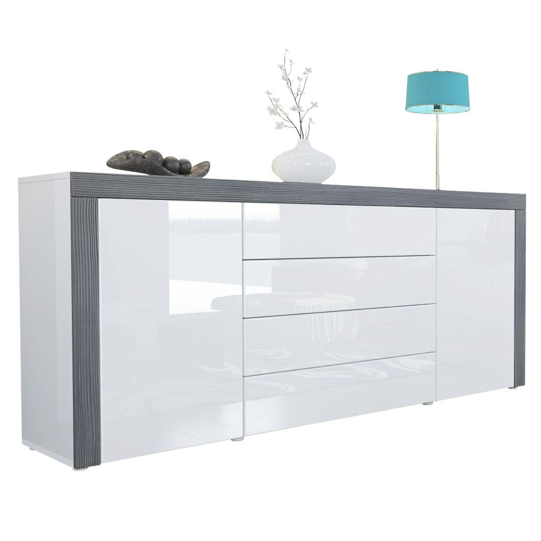 SIDEBOARD La Paz Weiß Hochglanz / Avola-Anthrazit - Weiß Hochglanz/Dunkelgrau, Holzwerkstoff (167/72/35cm) - Vladon