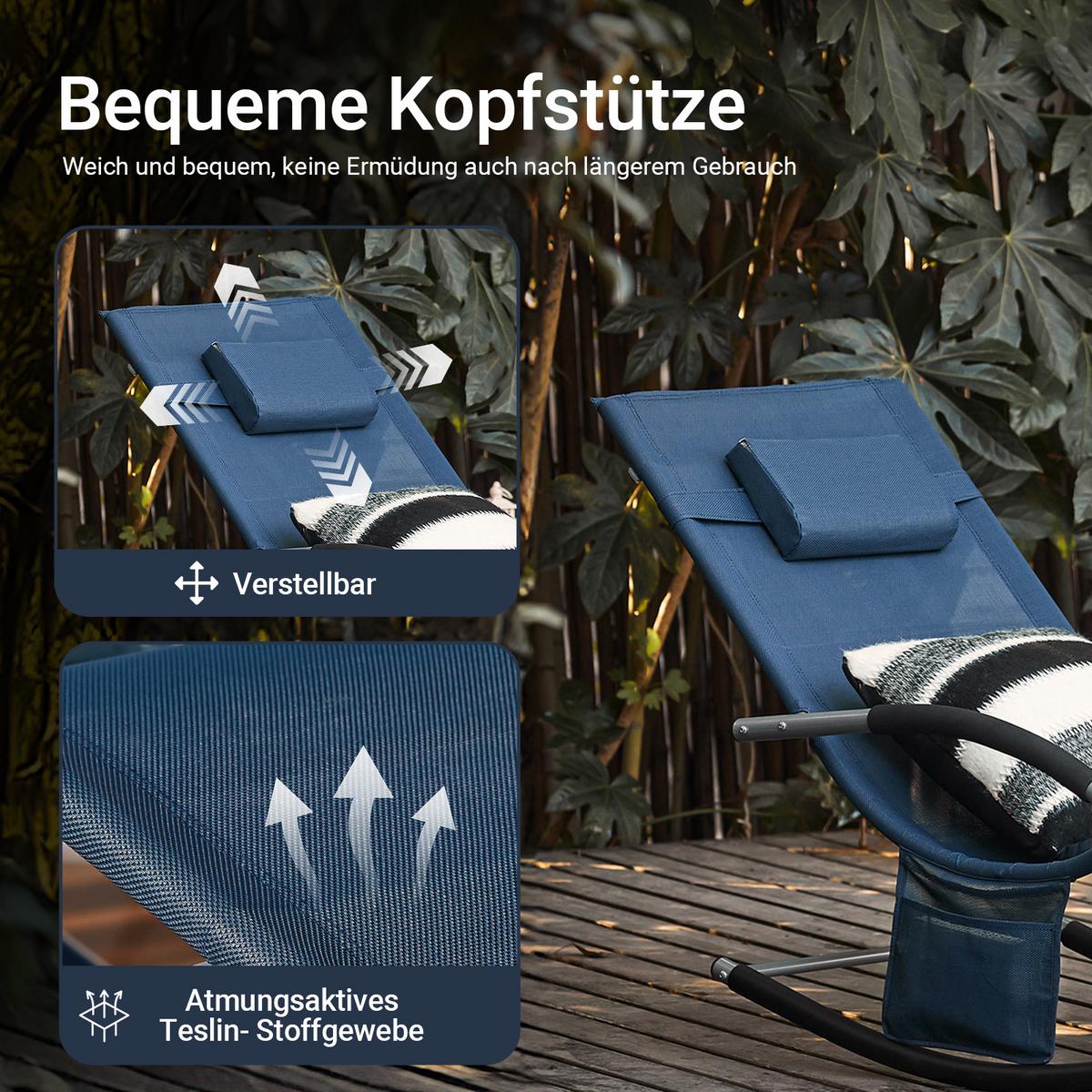 SONNENLIEGE mit Kopfkissen, Gartenliege bis 150kg, Denimblue - Dunkelblau, Metall (63/87/150cm) - SoBuy