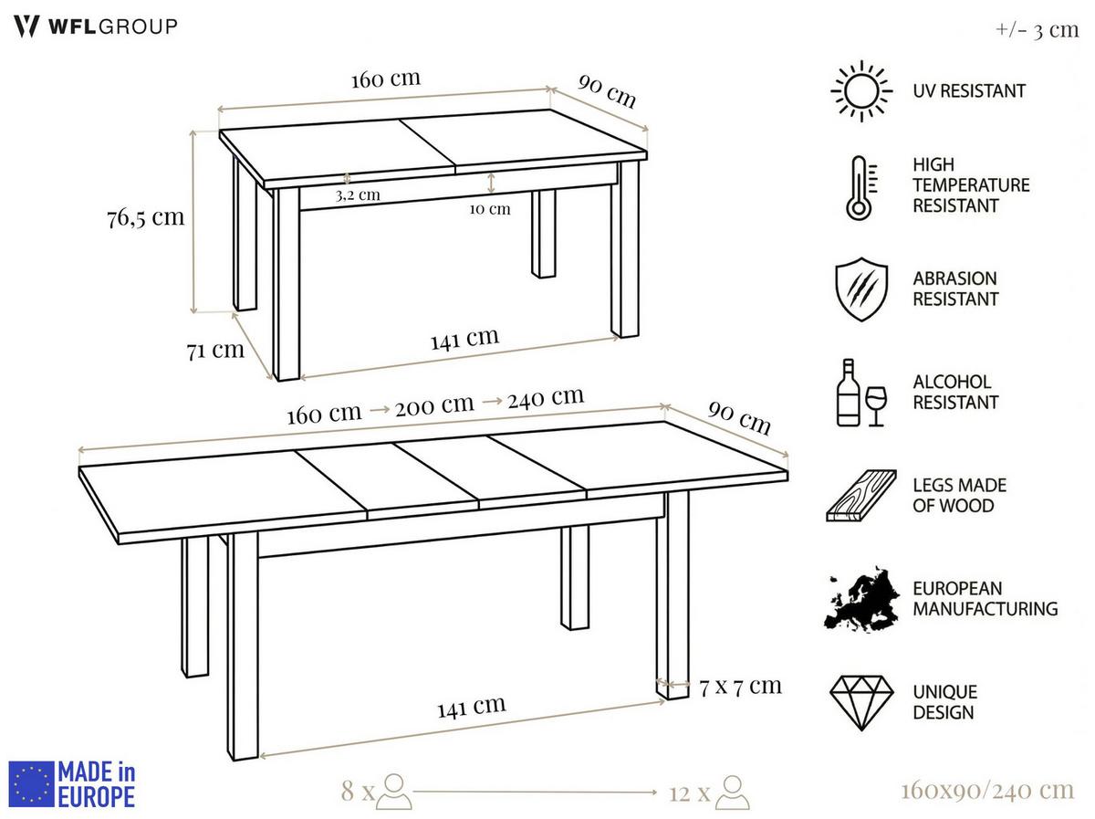 ESSTISCH Lindberg Weiß ausziehbar verlängerbar rechteckig, Eiche Braun 160-240/90/77 cm - Eiche Wotan/Weiß, Holz/Holzwerkstoff (90/240/76.5cm) - WFL GROUP