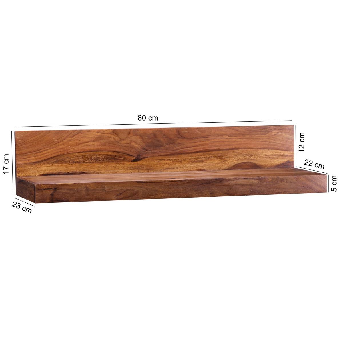 WANDREGAL MUMBAI Massivholz Hängend Landhausstil, Dunkelbraun 80x23x17 cm - Braun, Holz (80/17/23cm) - KADIMA DESIGN