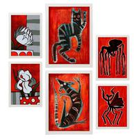 POSTER Set Mit 6 Kreaturen Frames 1 In Tiere Abstracts Ästhetische Dekorative Gemälde Für Ihr Wohnzimmer, Schlafzimmer, Zuhause A3 & A4 Weißer Rahmen - Weiß, Papier (29/3cm) - Nacnic