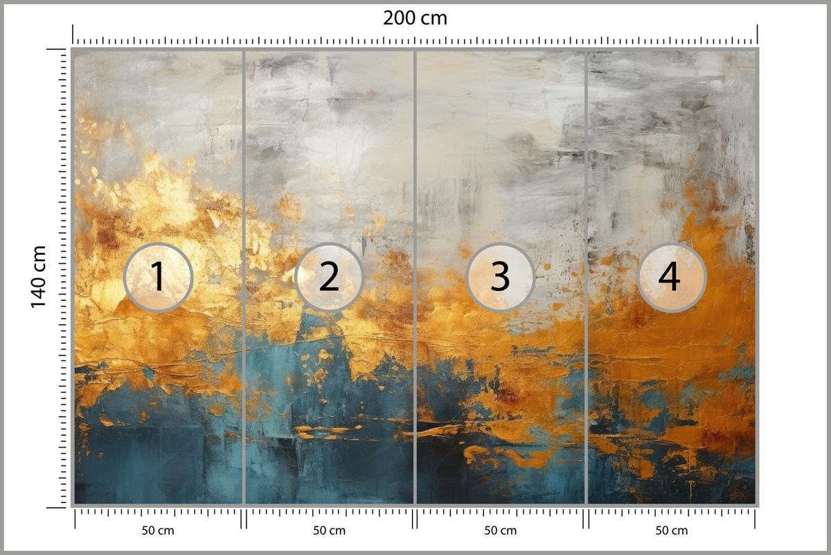 FOTOTAPETE für Badezimmer Abstrakter Beton Gold Mauer 200x140 - Türkis/Goldfarben, Papier (200/140cm) - Muralo